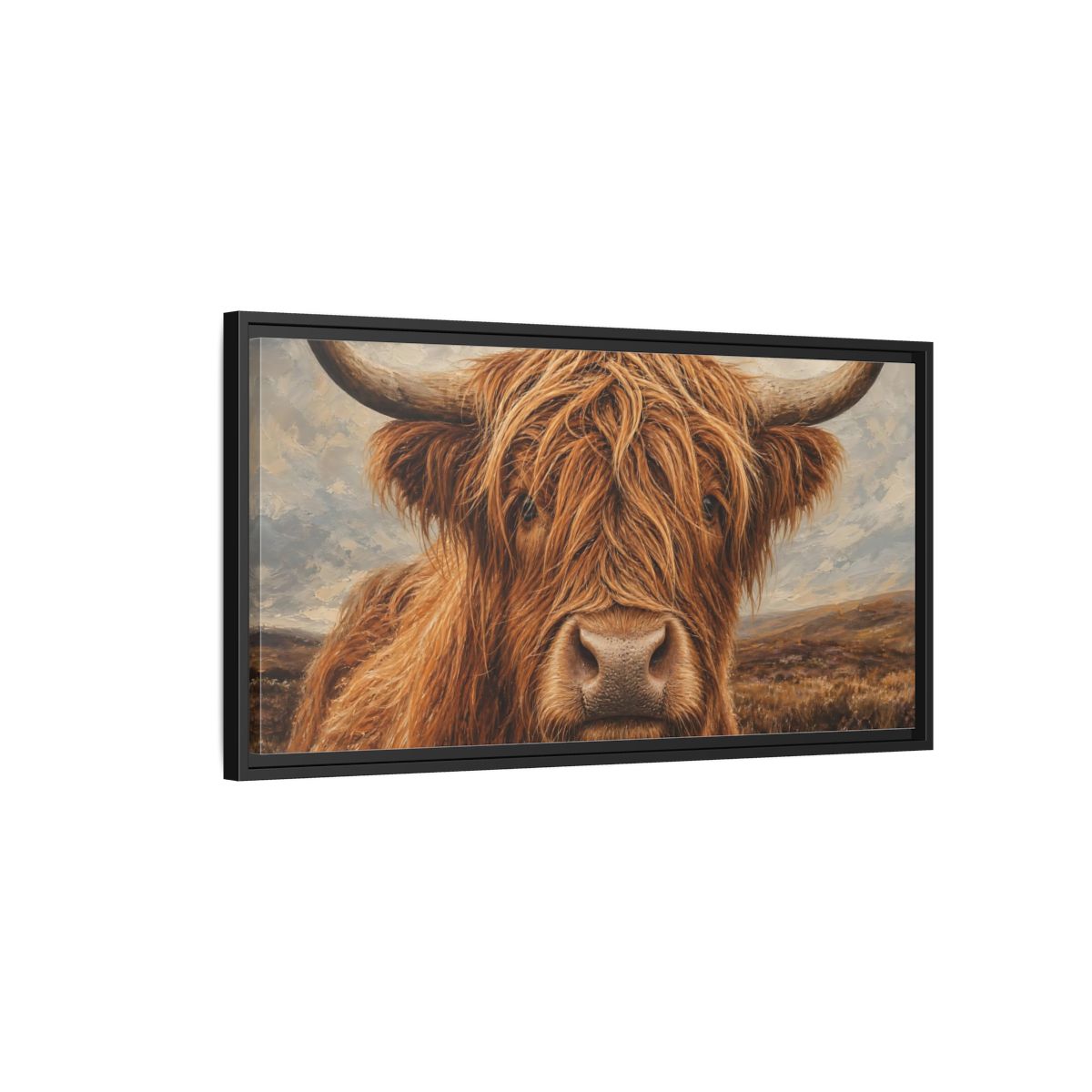 Side Mockup 2. Animals Highland Cow Brown Highland Cow shown as stretched canvas wall art