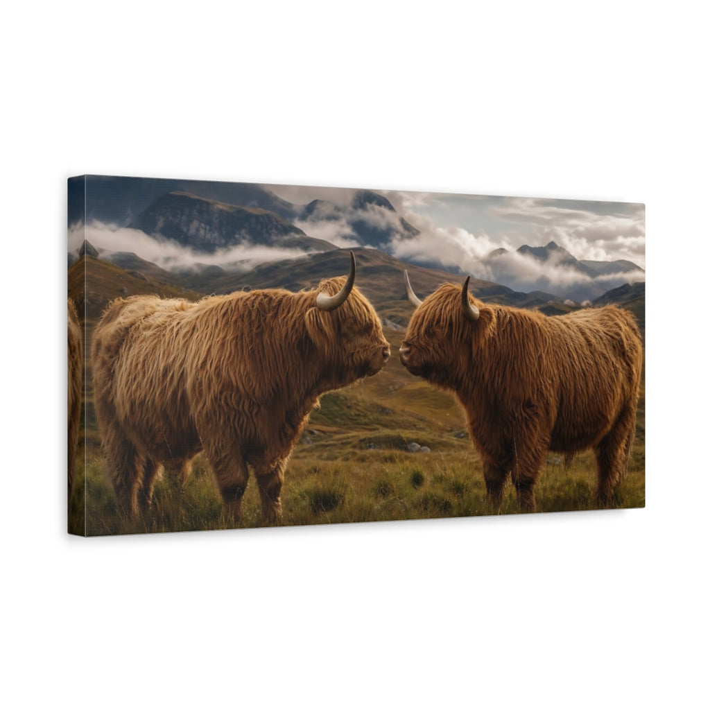 Side Mockup 3. Animals Highland Cows Brown Highland Cows shown as stretched canvas wall art