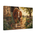 Side Mockup 4. Animals Horse And Dog Brown And Gold Animals shown as stretched canvas wall art