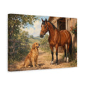 Side Mockup 4. Animals Horse And Dog Brown And Green shown as stretched canvas wall art