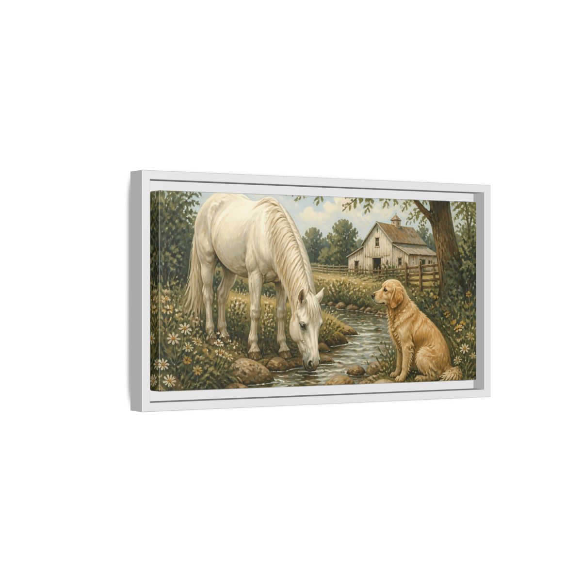 Side Mockup 6. Animals Horse And Dog Rural Farm Animals shown as stretched canvas wall art