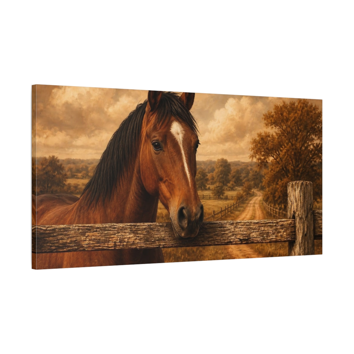 Main Mockup. Animals Horse Brown And Gold shown as stretched canvas wall art