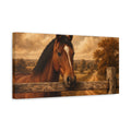 Side Mockup 3. Animals Horse Brown And Gold shown as stretched canvas wall art