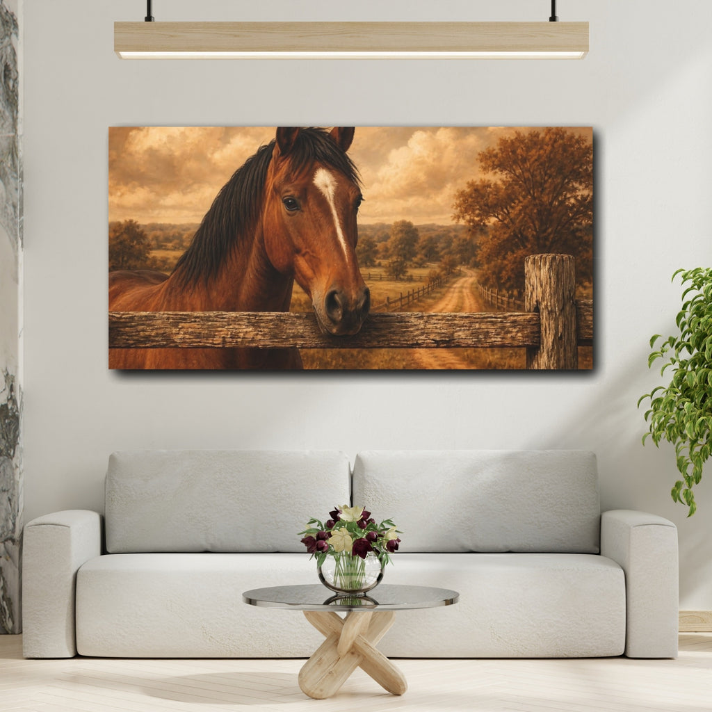 Mockup 2. Animals Horse Brown And Gold shown as stretched canvas wall art