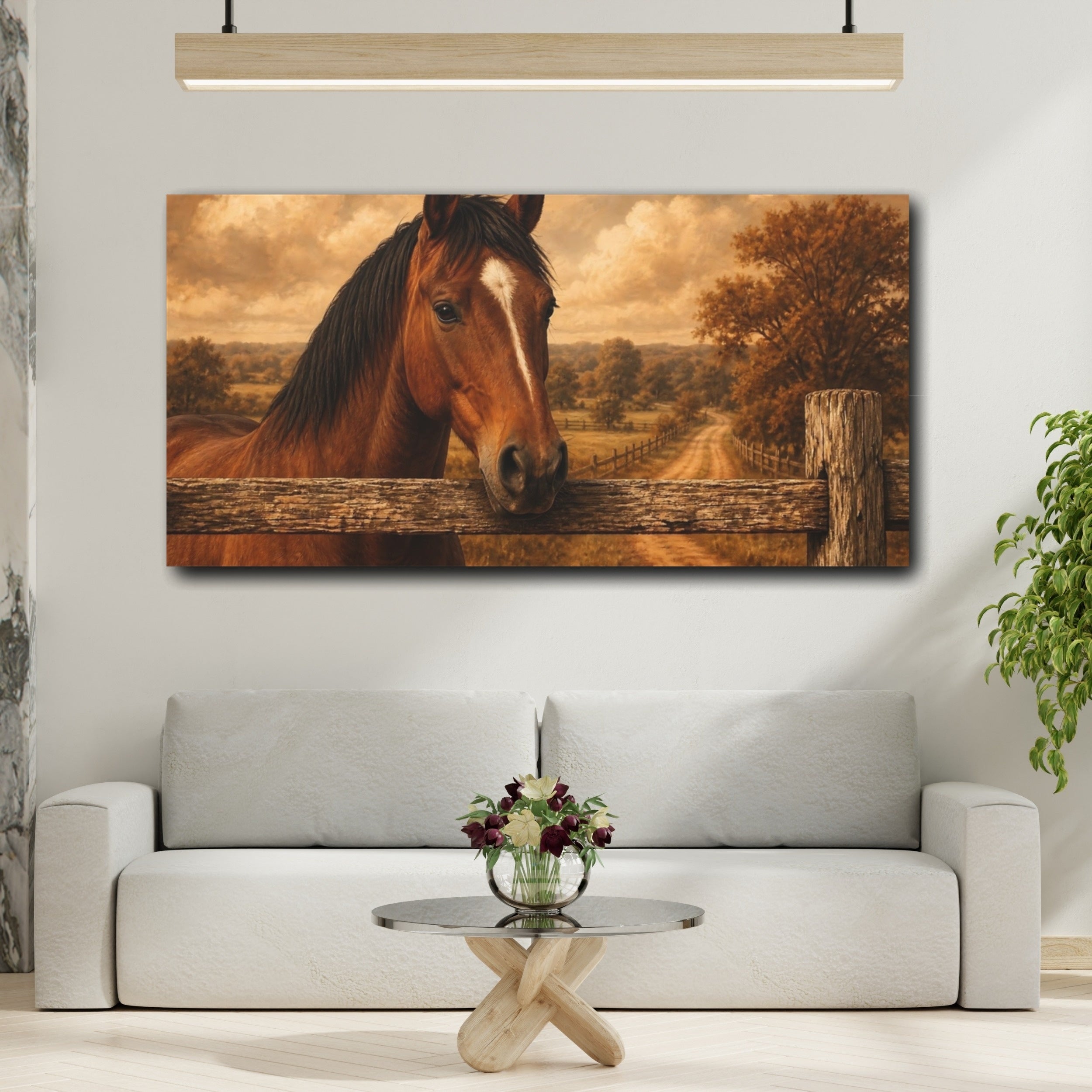 Mockup 2. Animals Horse Brown And Gold shown as stretched canvas wall art
