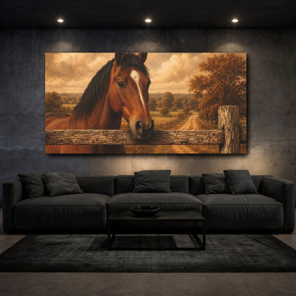 Mockup 3. Animals Horse Brown And Gold shown as stretched canvas wall art