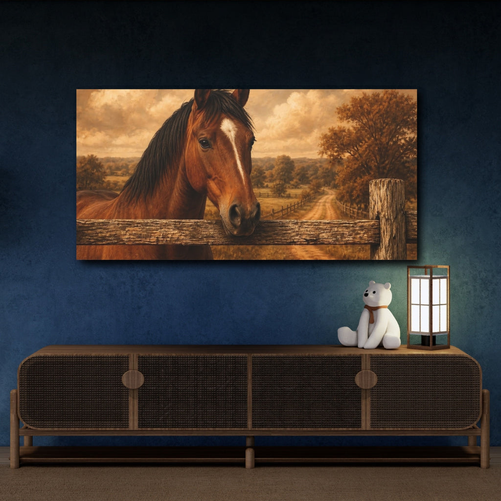 Mockup 4. Animals Horse Brown And Gold shown as stretched canvas wall art