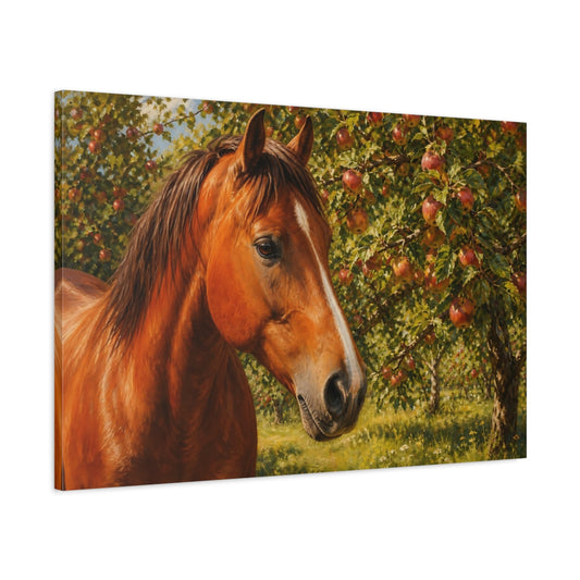 Main Mockup. Animals Horse Brown And Green shown as stretched canvas wall art