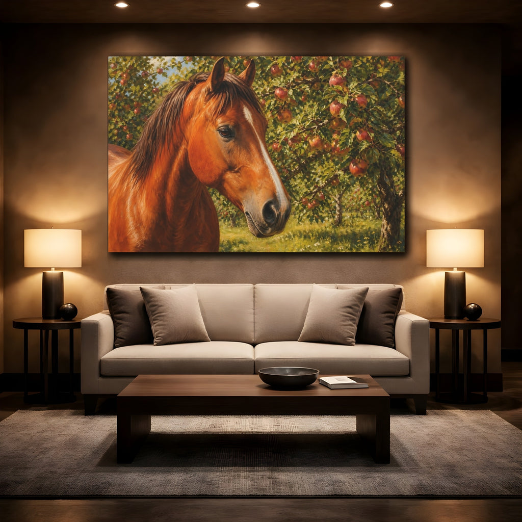 Mockup 2. Animals Horse Brown And Green shown as stretched canvas wall art