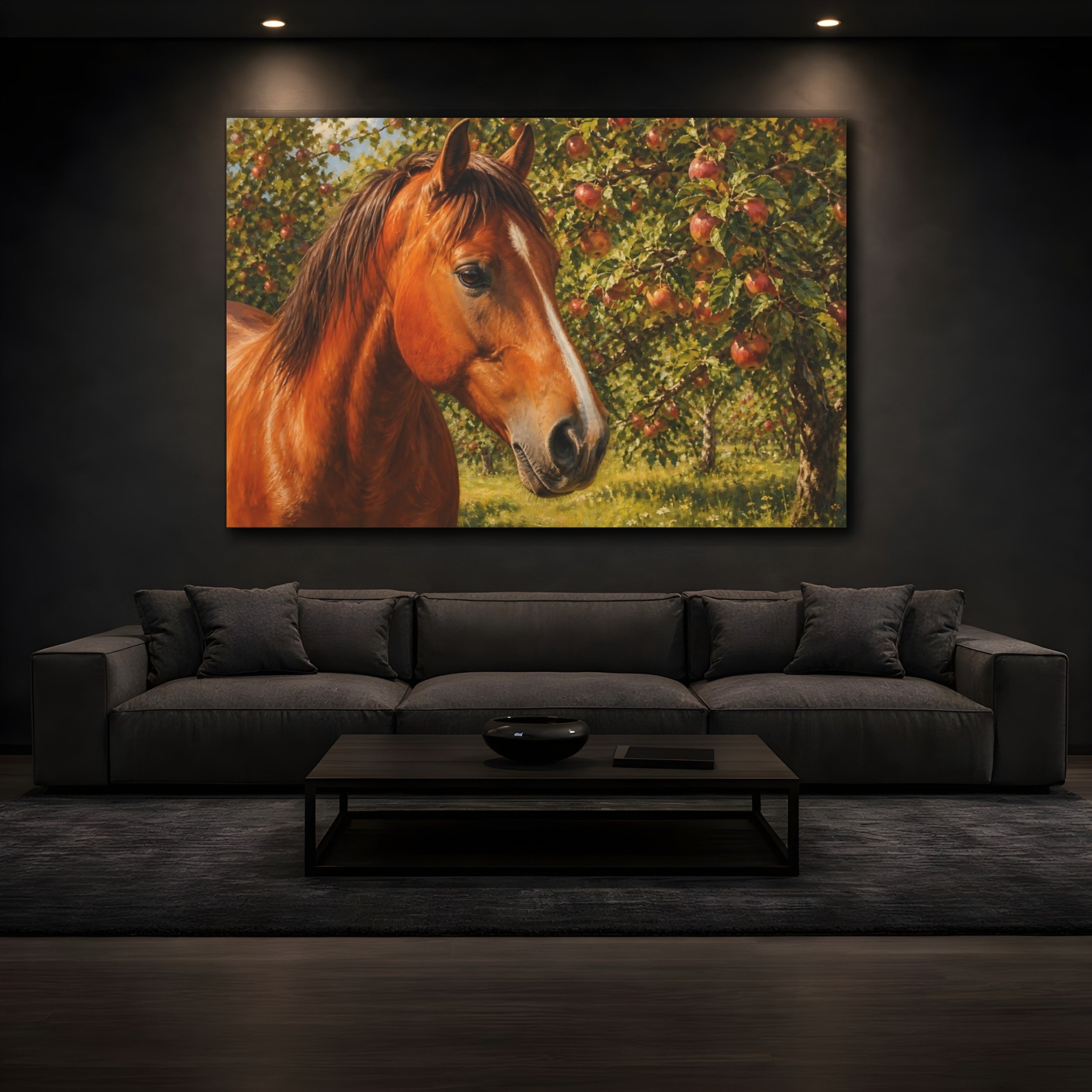 Mockup 3. Animals Horse Brown And Green shown as stretched canvas wall art