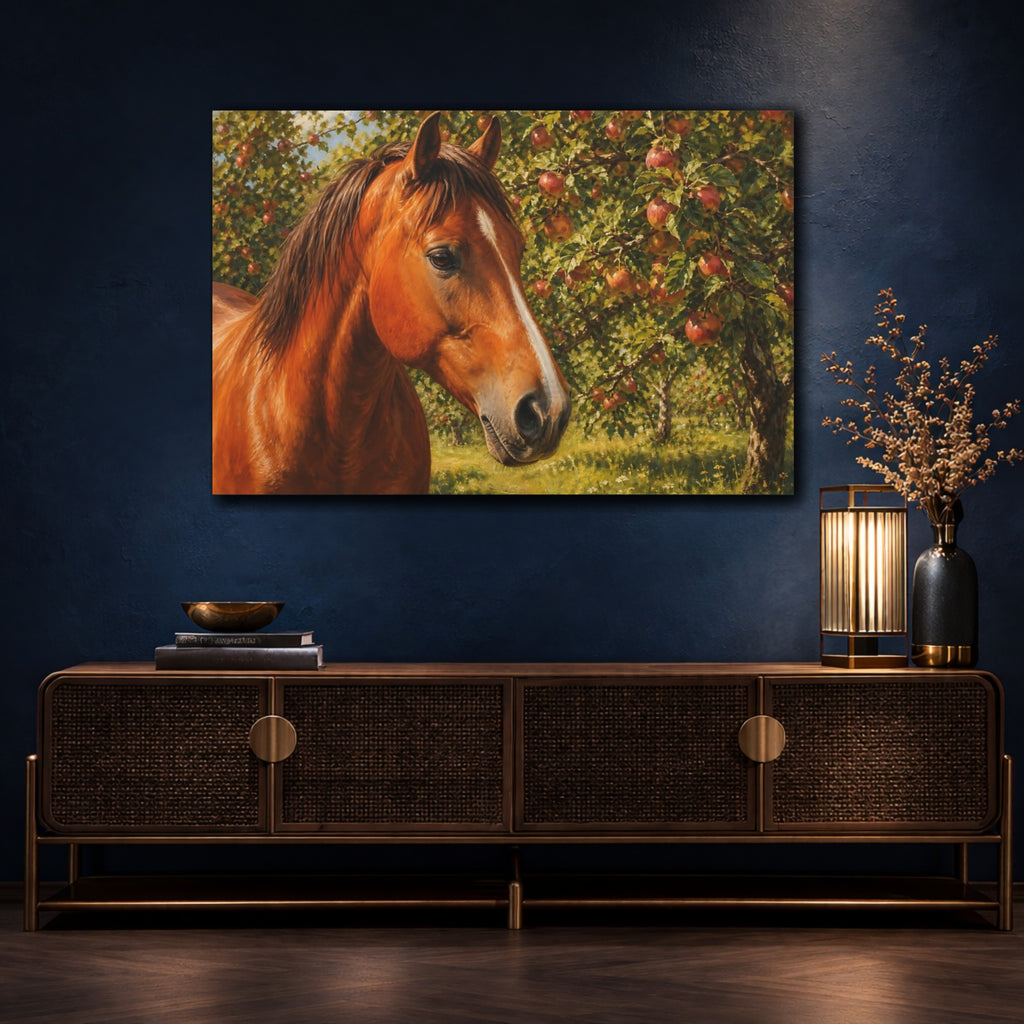 Mockup 4. Animals Horse Brown And Green shown as stretched canvas wall art