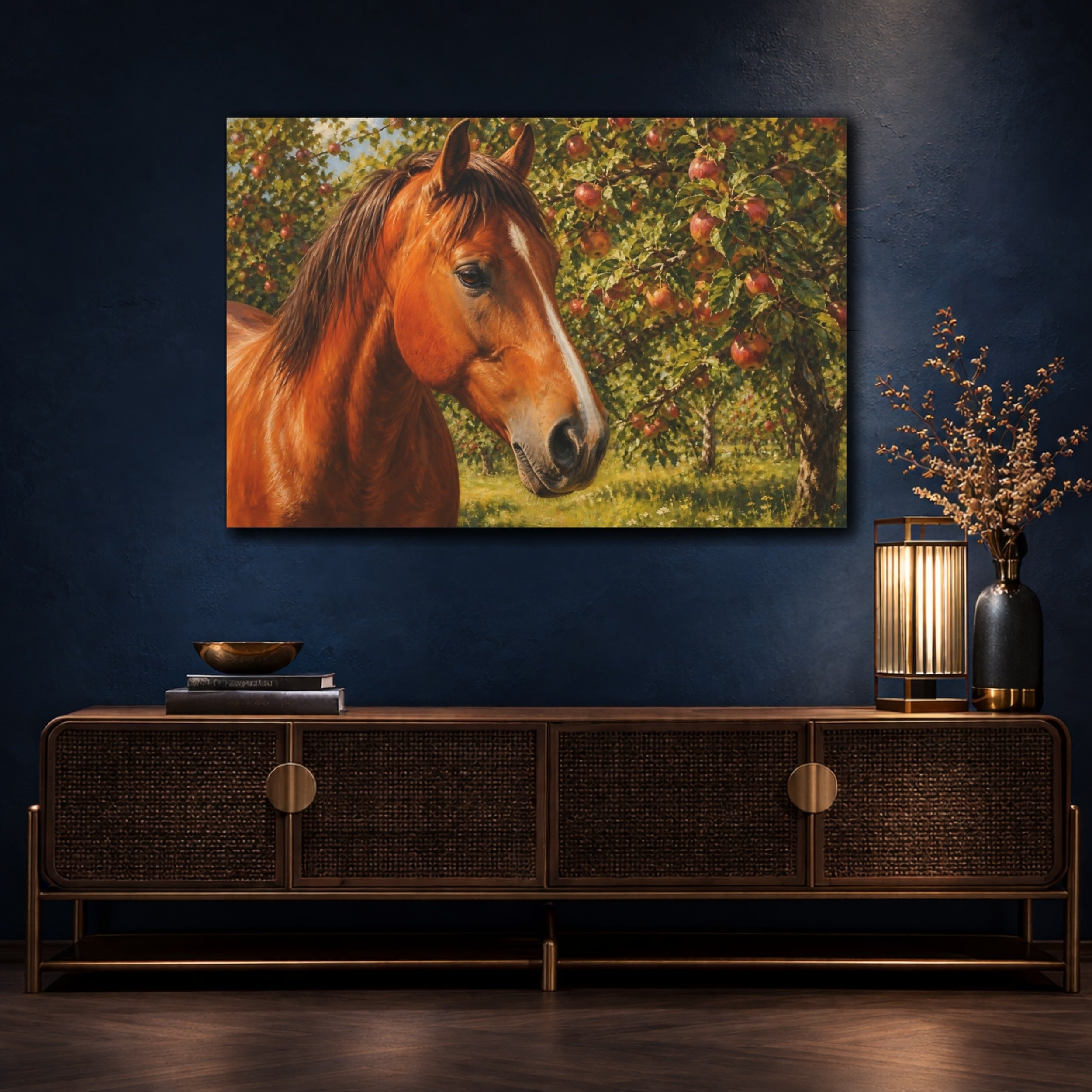 Mockup 4. Animals Horse Brown And Green shown as stretched canvas wall art