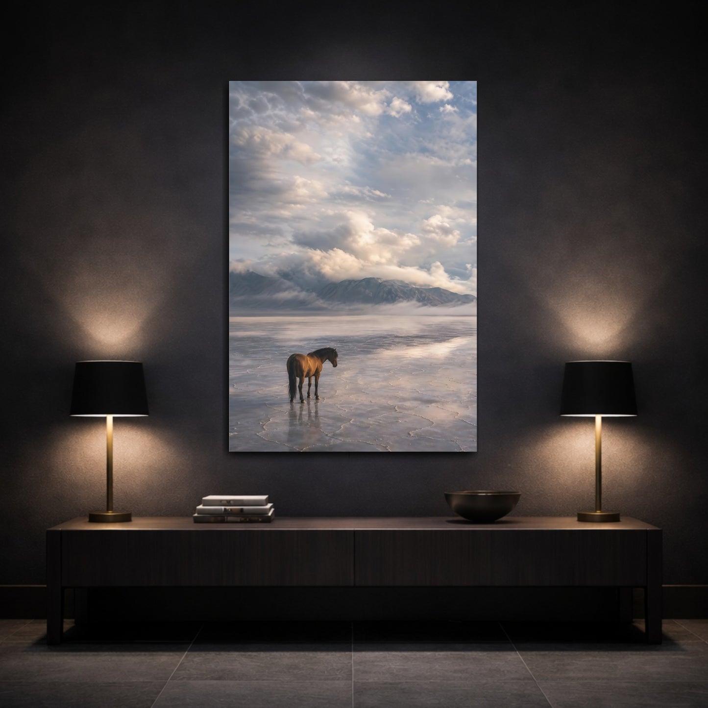 Mockup 3. Animals Horse Brown Horse Landscape shown as stretched canvas wall art