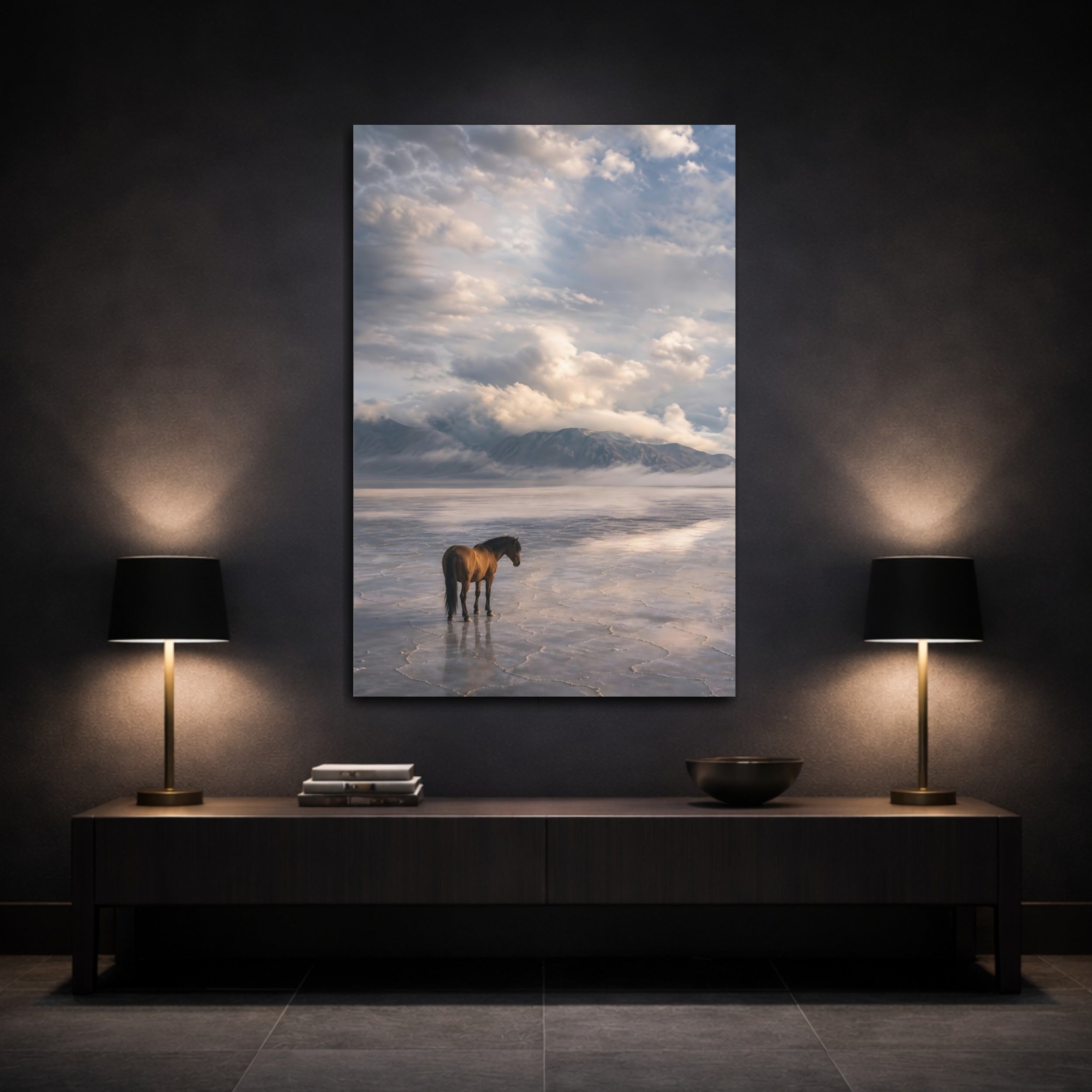 Mockup 3. Animals Horse Brown Horse Landscape shown as stretched canvas wall art