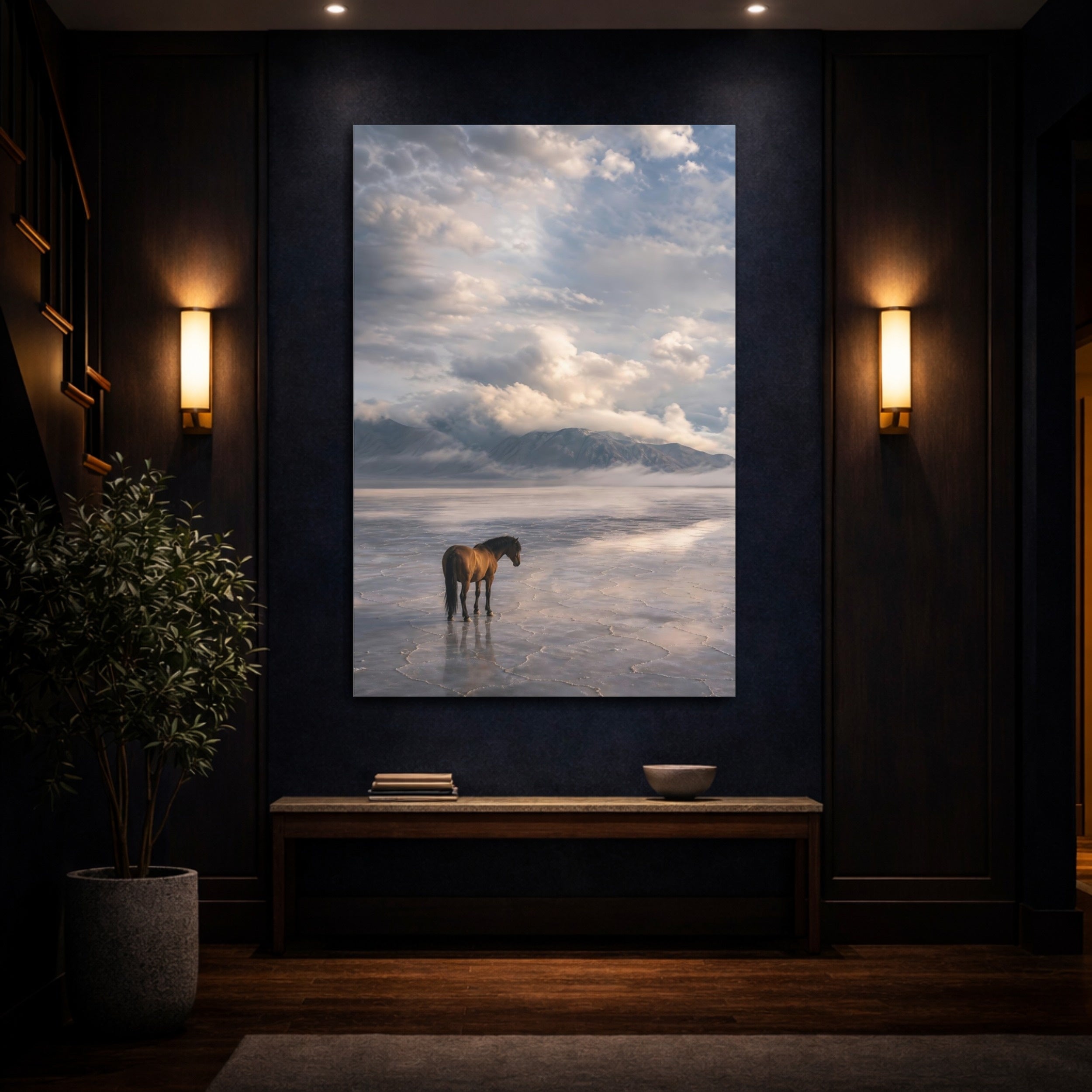 Mockup 4. Animals Horse Brown Horse Landscape shown as stretched canvas wall art