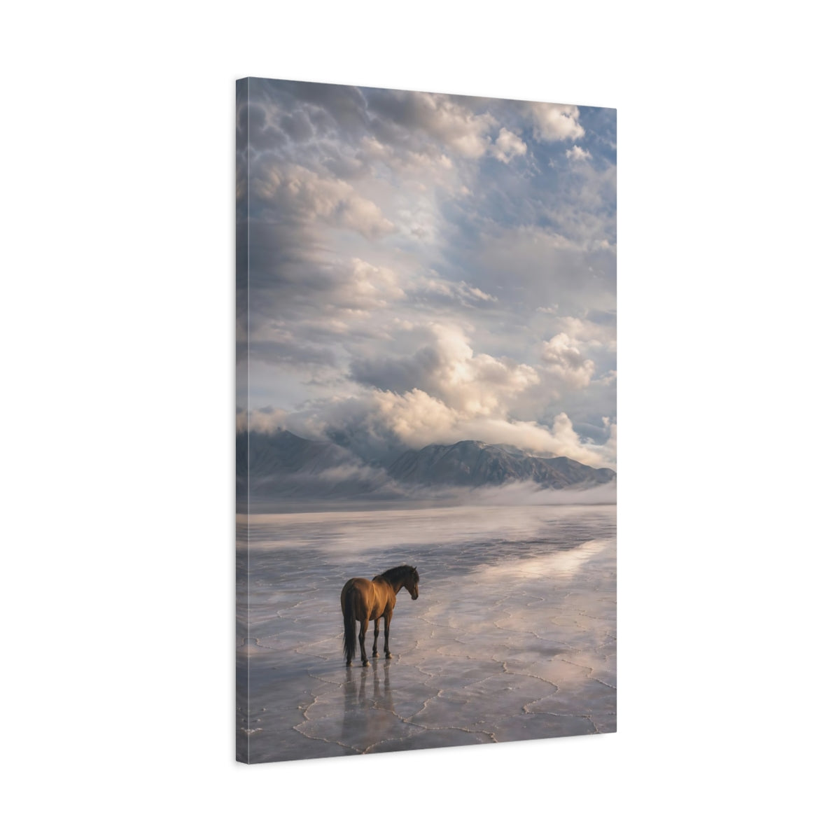 Side Mockup 2. Animals Horse Brown Horse Landscape shown as stretched canvas wall art