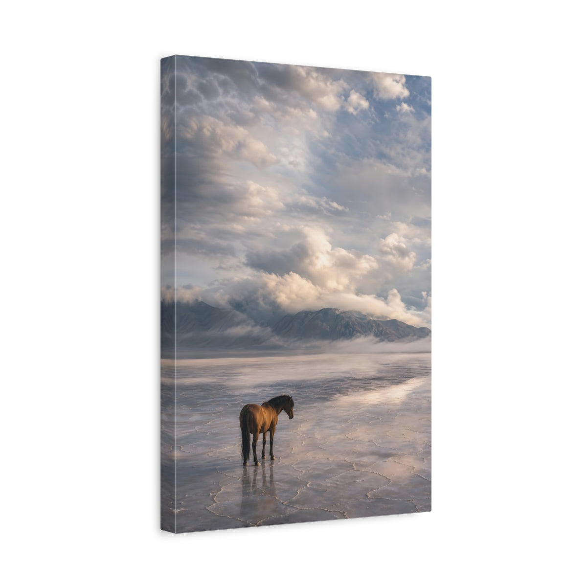 Side Mockup 4. Animals Horse Brown Horse Landscape shown as stretched canvas wall art