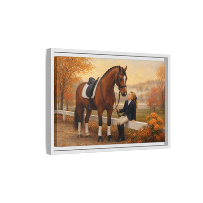 Side Mockup 4. Animals Horse, Girl Brown Horse Autumn shown as framed canvas print