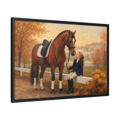 Side Mockup 13. Animals Horse, Girl Brown Horse Autumn shown as framed canvas print