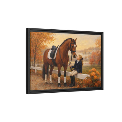Side Mockup 3. Animals Horse, Girl Brown Horse Autumn shown as framed canvas print