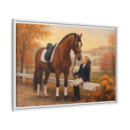 Side Mockup 10. Animals Horse, Girl Brown Horse Autumn shown as framed canvas print