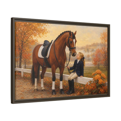 Side Mockup 11. Animals Horse, Girl Brown Horse Autumn shown as framed canvas print