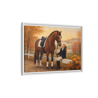 Side Mockup 1. Animals Horse, Girl Brown Horse Autumn shown as framed canvas print