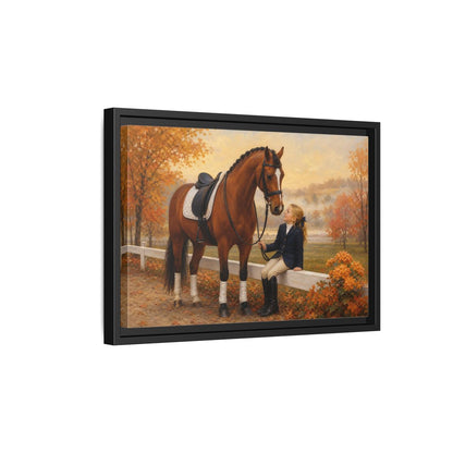 Side Mockup 6. Animals Horse, Girl Brown Horse Autumn shown as framed canvas print