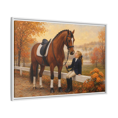 Side Mockup 9. Animals Horse, Girl Brown Horse Autumn shown as framed canvas print