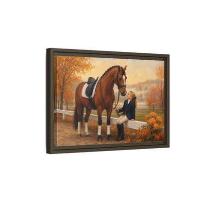 Side Mockup 5. Animals Horse, Girl Brown Horse Autumn shown as framed canvas print