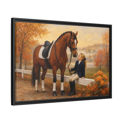 Side Mockup 14. Animals Horse, Girl Brown Horse Autumn shown as framed canvas print