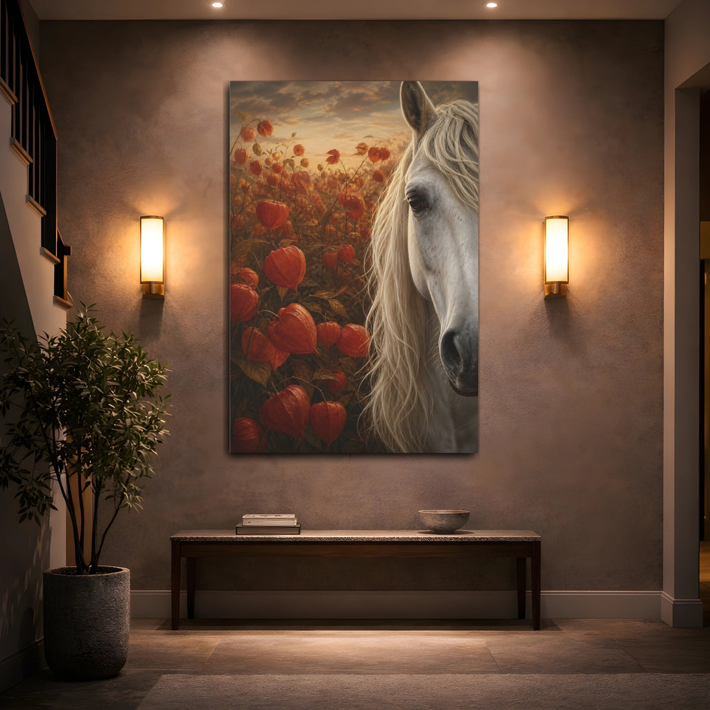 Mockup 2. Animals Horse Orange And White shown as stretched canvas wall art