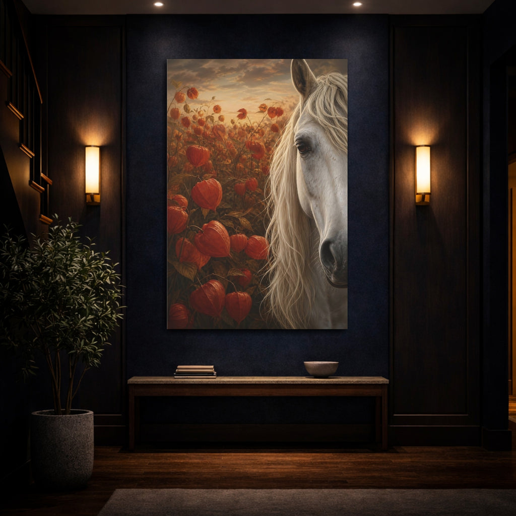 Mockup 4. Animals Horse Orange And White shown as stretched canvas wall art
