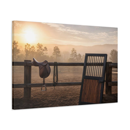 Side Mockup 2. Animals Horse Saddle Rustic Equestrian shown as canvas print
