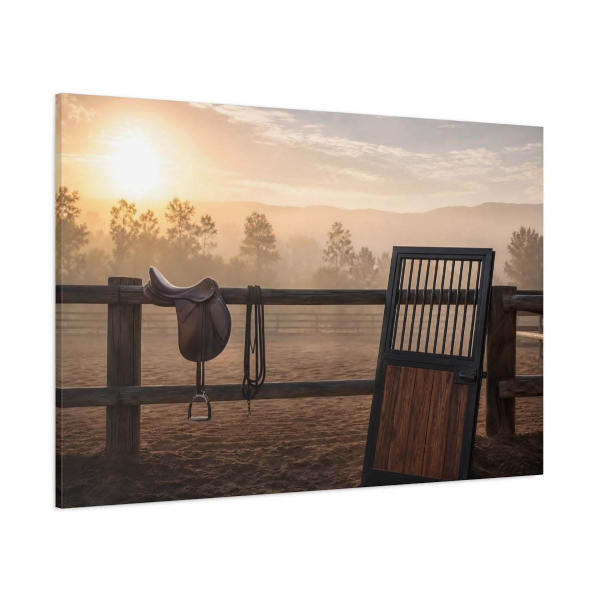 Side Mockup 1. Animals Horse Saddle Rustic Equestrian shown as canvas print