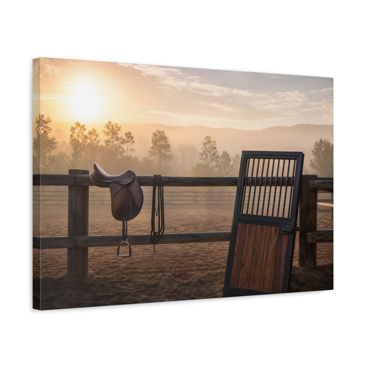 Side Mockup 3. Animals Horse Saddle Rustic Equestrian shown as canvas print