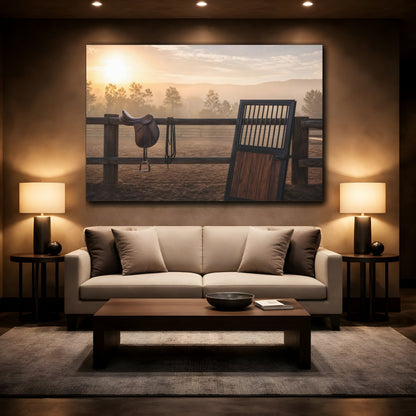 Mockup 2. Animals Horse Saddle Rustic Equestrian shown as canvas print