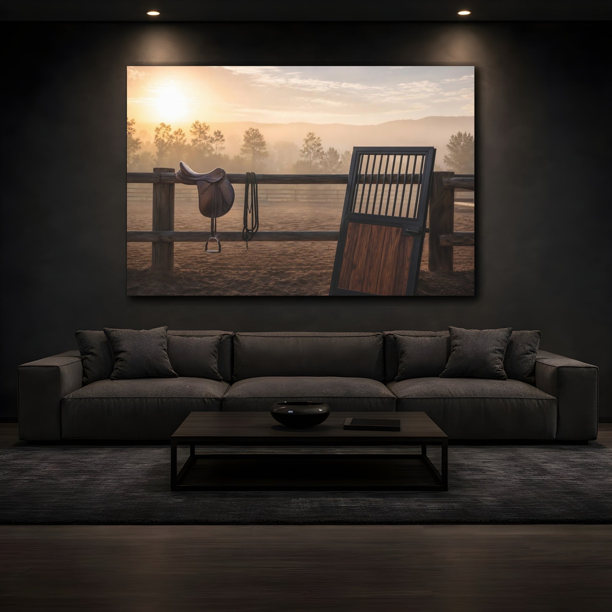Mockup 3. Animals Horse Saddle Rustic Equestrian shown as canvas print