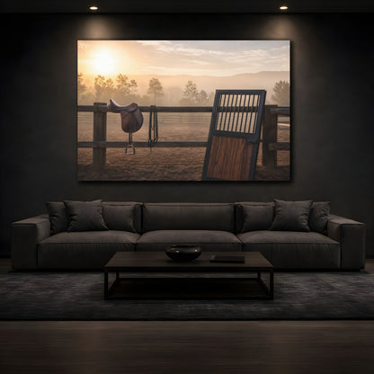 Mockup 3. Animals Horse Saddle Rustic Equestrian shown as canvas print