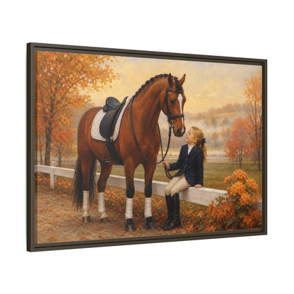Main Mockup. Animals Horse, Girl Brown Horse Autumn shown as framed canvas print