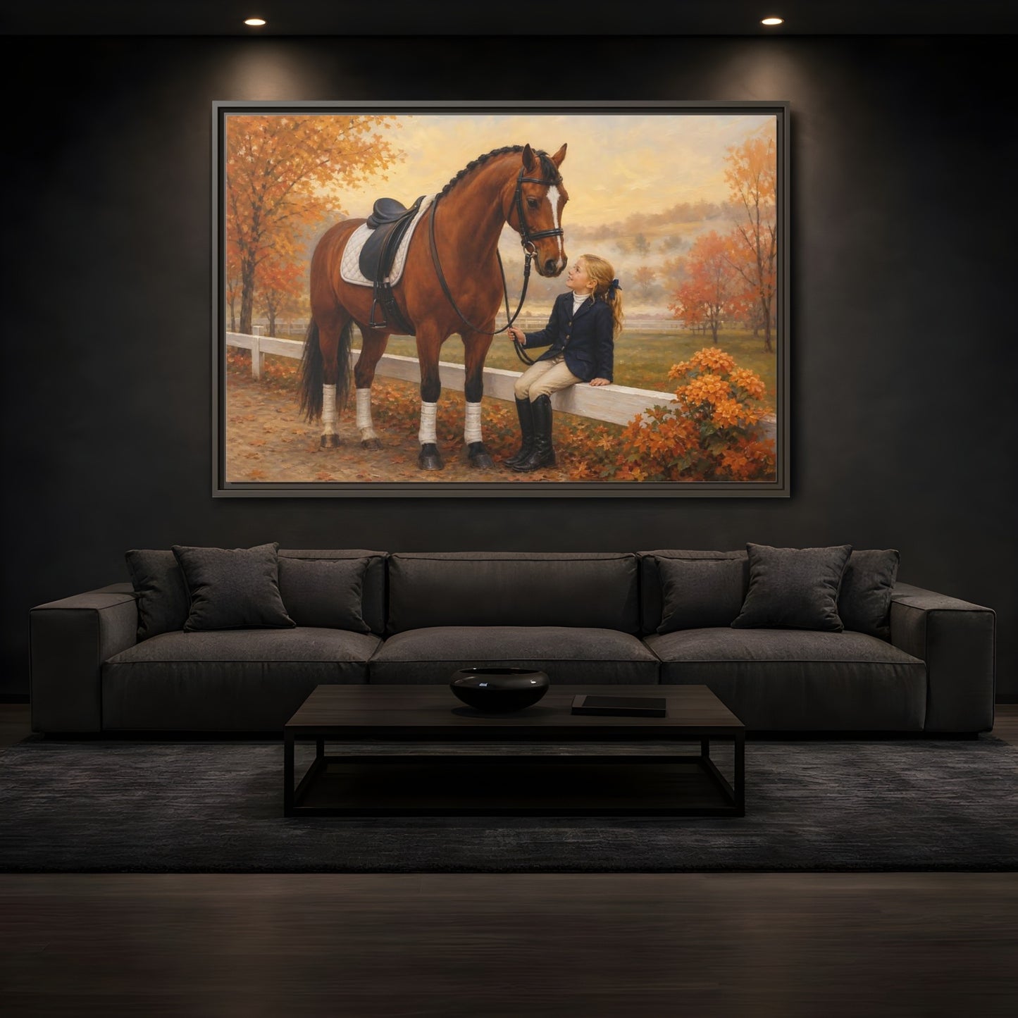 Mockup 3. Animals Horse, Girl Brown Horse Autumn shown as framed canvas print