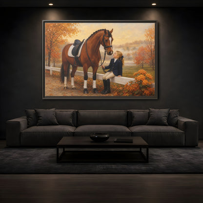 Mockup 3. Animals Horse, Girl Brown Horse Autumn shown as framed canvas print