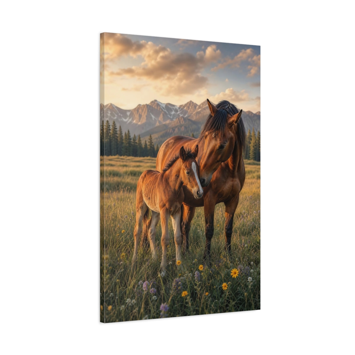 Main Mockup. Animals Horses Brown And Gold shown as stretched canvas wall art