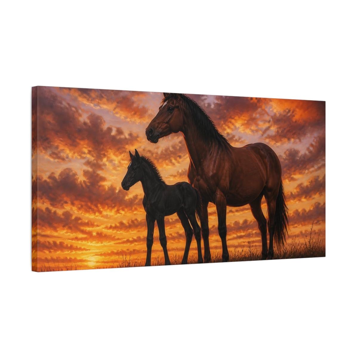 Side Mockup 1. Animals Horses Brown And Orange shown as stretched canvas wall art