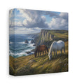 Side Mockup 2. Animals Horses Coastal Horses shown as stretched canvas wall art