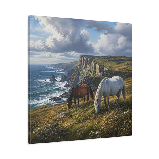 Main Mockup. Animals Horses Coastal Horses shown as stretched canvas wall art