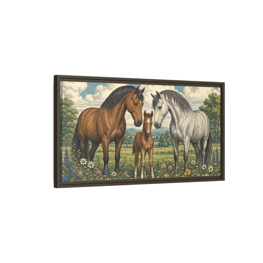 Main Mockup. Animals Horses Horse Family Meadow shown as stretched canvas wall art