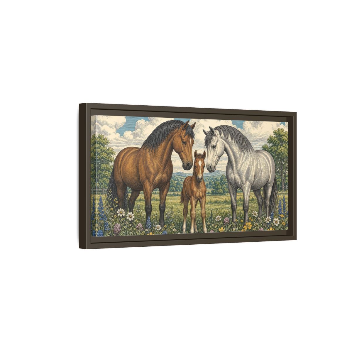 Side Mockup 7. Animals Horses Horse Family Meadow shown as stretched canvas wall art