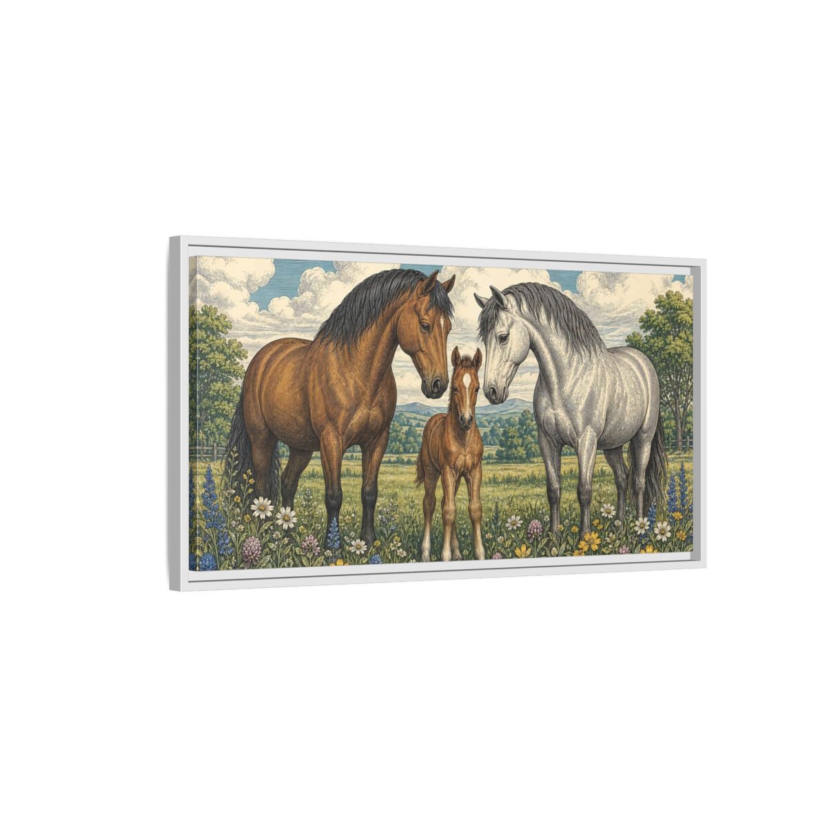 Side Mockup 1. Animals Horses Horse Family Meadow shown as stretched canvas wall art