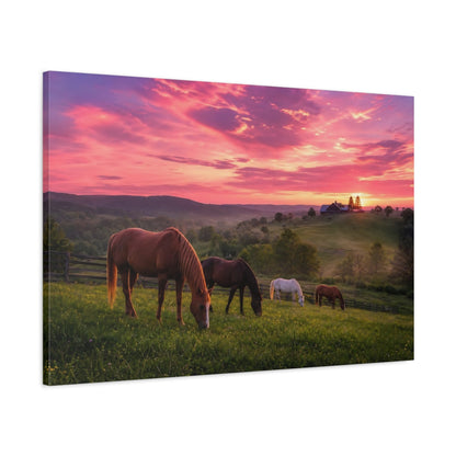 Main Mockup. Animals Horses Pink Sunset Horses shown as stretched canvas wall art